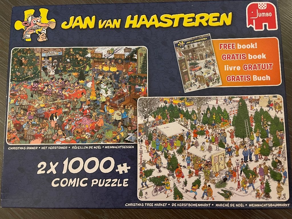 jan van haasteren 2 in 1 puzzel, Ophalen of Verzenden, 500 t/m 1500 stukjes, Zo goed als nieuw, Legpuzzel