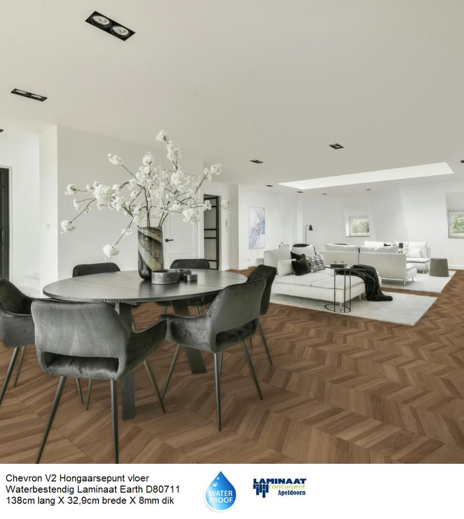 Waterbestendig Chevron Hongaarsepunt laminaat Earht €19,95m2, Huis en Inrichting, Bruin, 75 m² of meer, Nieuw, Ophalen of Verzenden