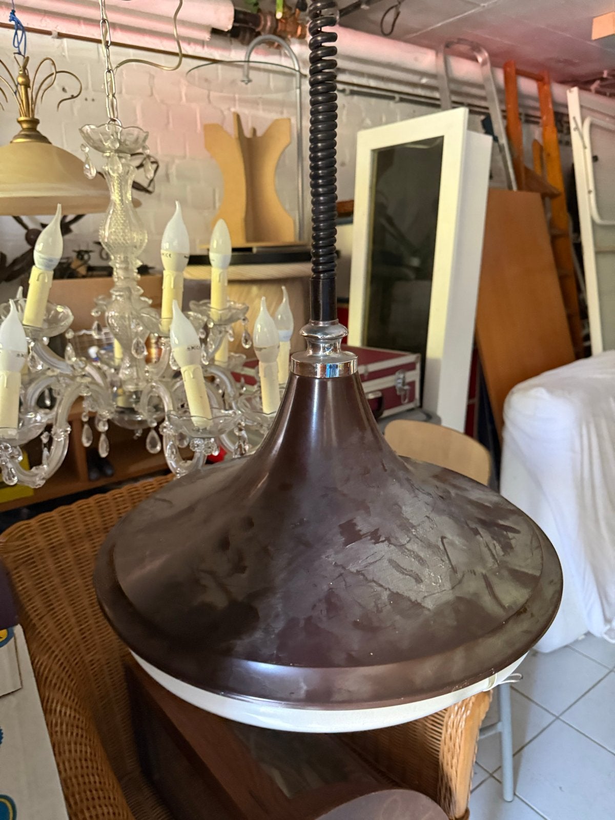 Retro Bruine Hanglamp met Trekkoord - Mooi Design, Ophalen of Verzenden