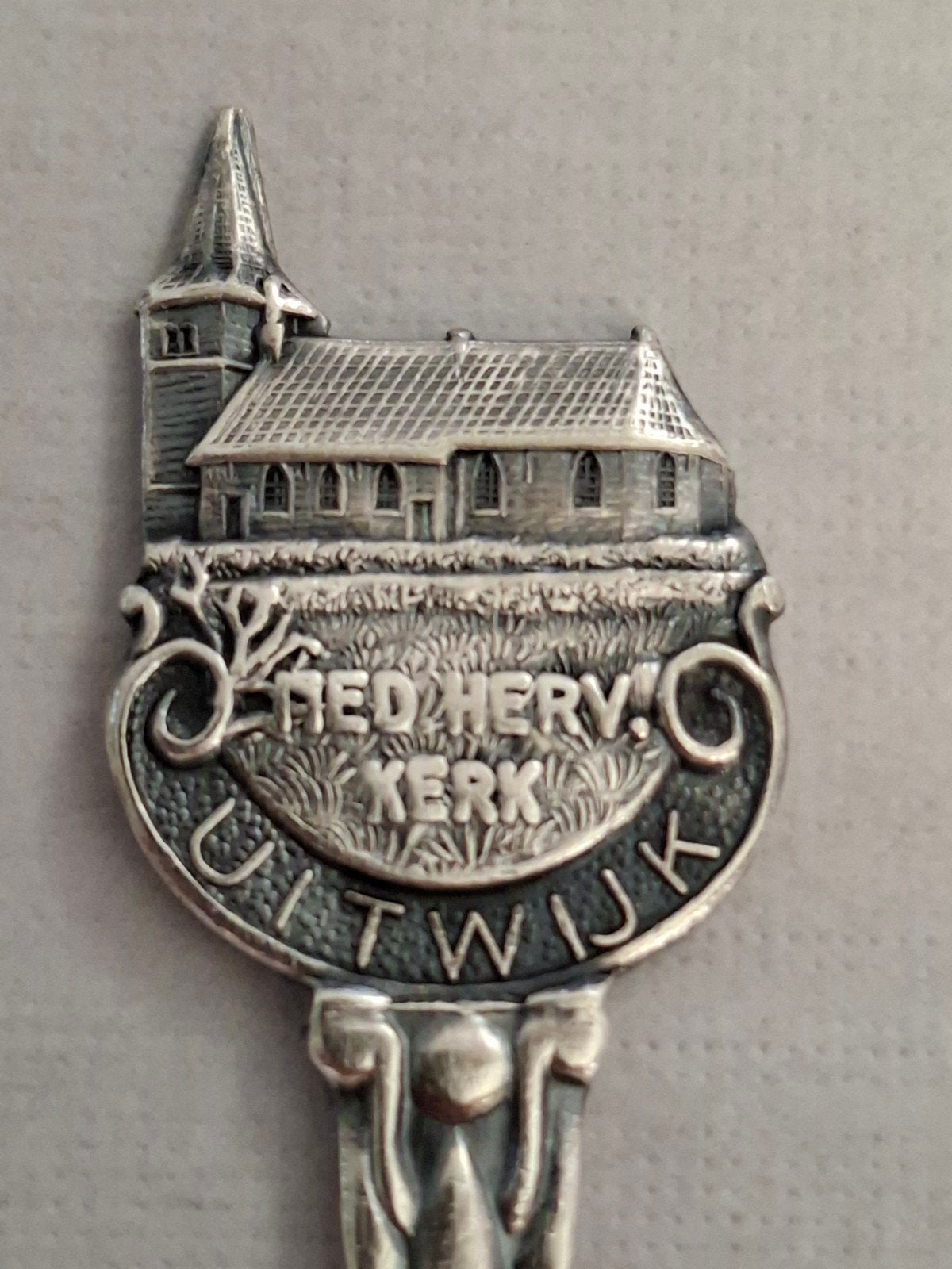 Verzilverde theelepel Ned. Herv. Kerk Uitwijk, Antiek en Kunst, Ophalen of Verzenden
