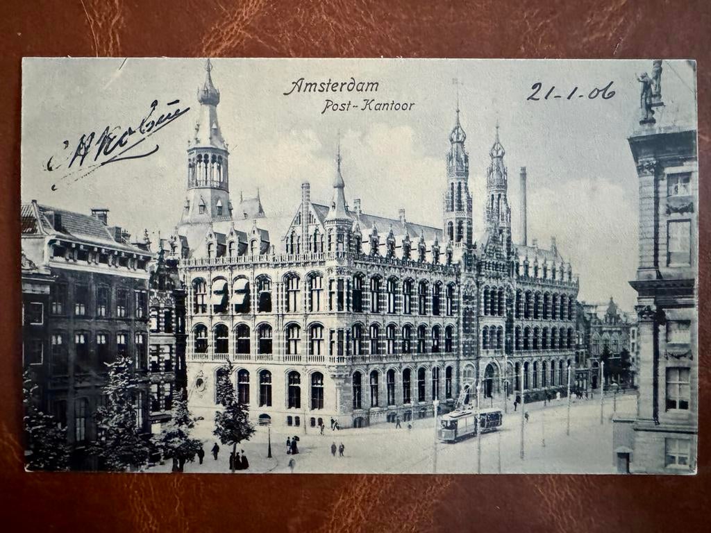 Oude Ansichtkaart Amsterdam Postkantoor 1906, Ophalen of Verzenden, Voor 1920, Gelopen, Noord-Holland