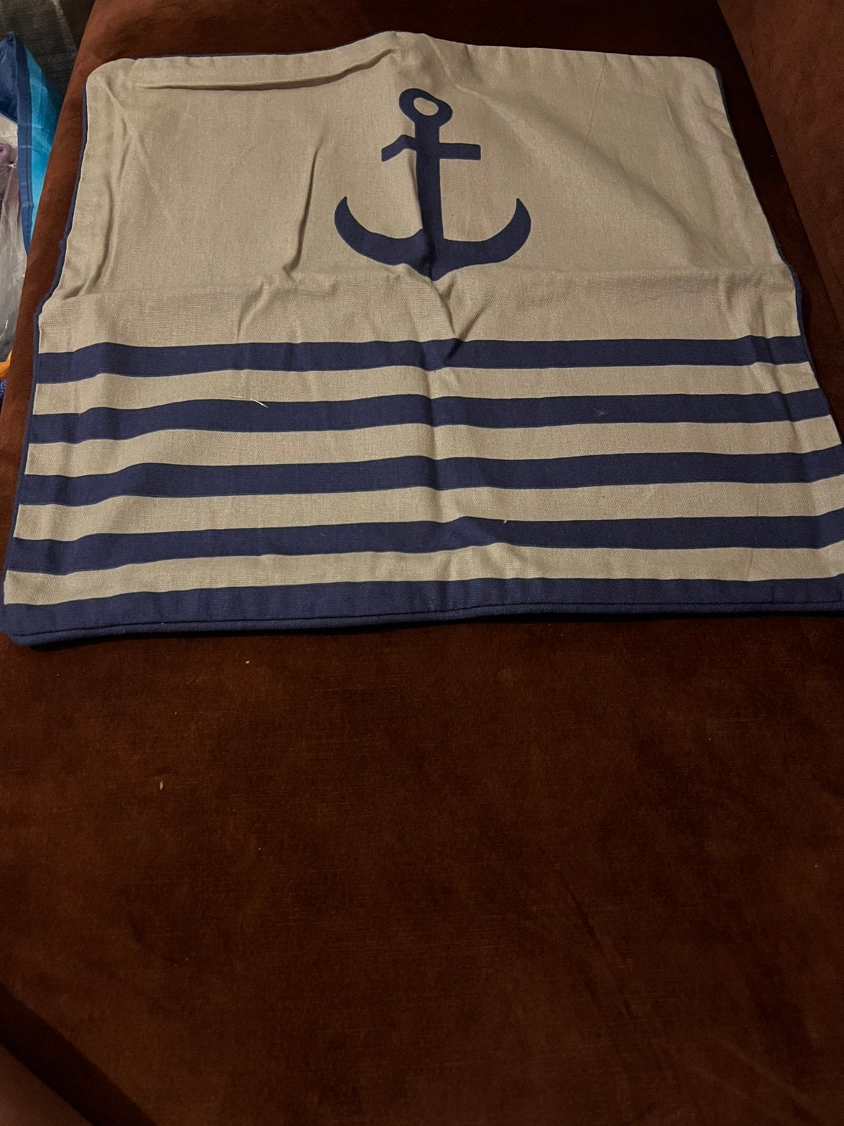 Nautisch kussenhoes met anker en strepen, Ophalen of Verzenden, Nieuw, Blauw, Vierkant