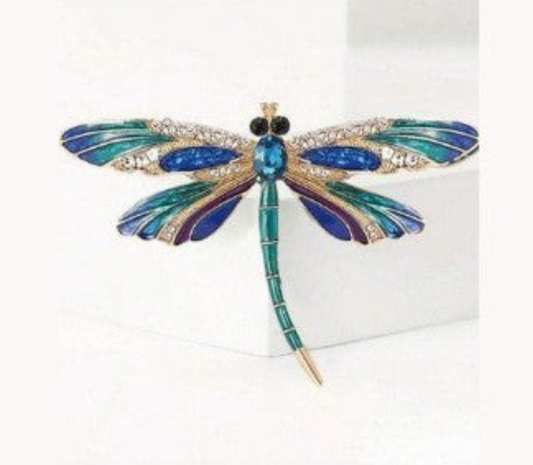 Nieuwe Libelle Broche met Kristallen en Emaille, Sieraden, Tassen en Uiterlijk, Overige materialen, 4 tot 7 cm, Blauw, Met kristal