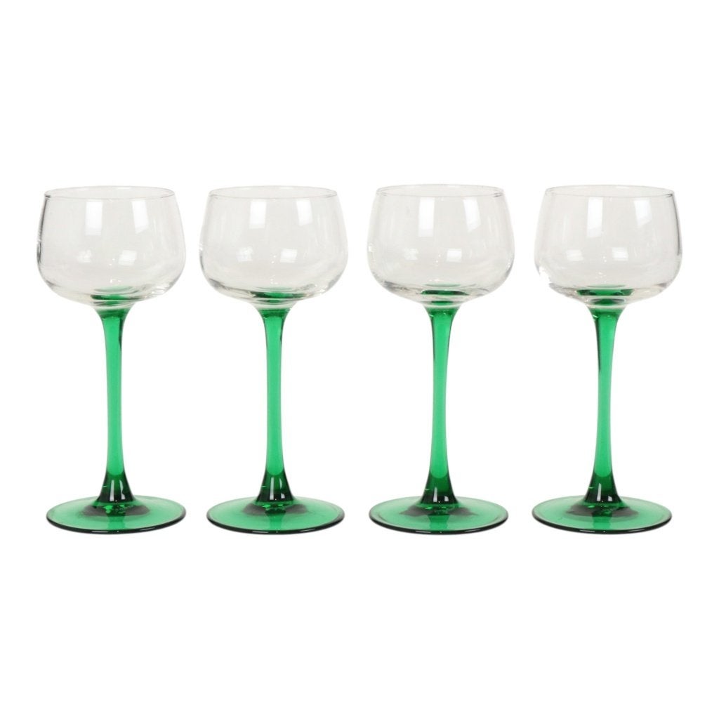 Set Van 4 Vintage Luminarc Elzas Wijnglazen Groene Steel, Ophalen of Verzenden, Zo goed als nieuw, Overige typen