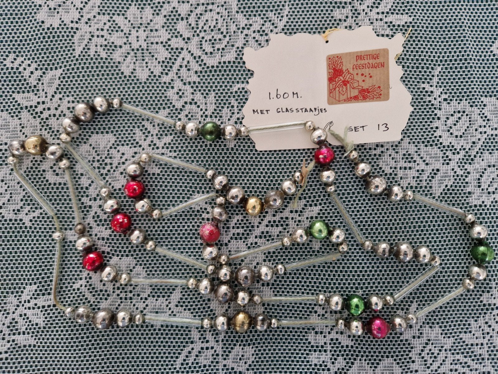 oude antieke glas kerstslinger 1.60m. set 13, Ophalen of Verzenden