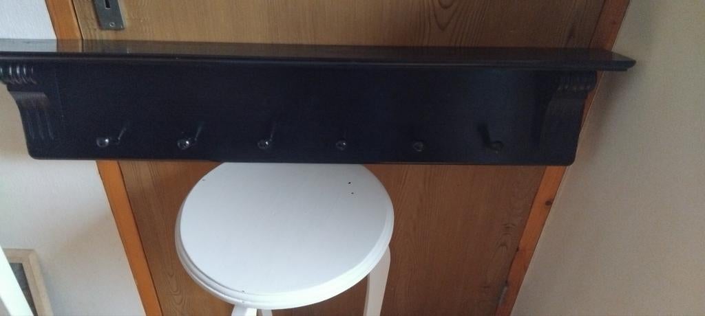 Brocante Zwarte Wandkapstok met Plank, Huis en Inrichting, Woonaccessoires | Kapstokken, Gebruikt, Minder dan 100 cm, Hout, Ophalen