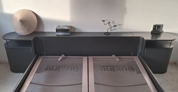 Auping Auronde 1000. Kleur antraciet, met achterwand., Ophalen, Tweepersoons, 200 cm, 160 cm