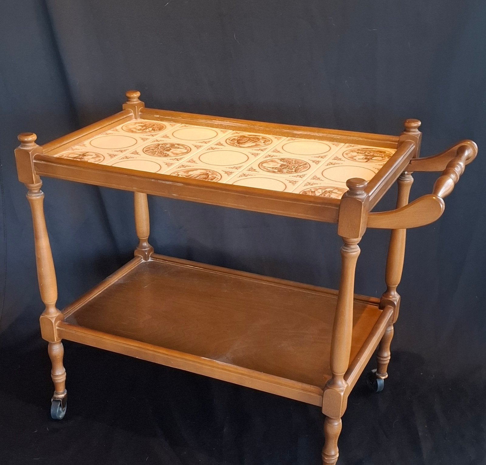 Vintage Houten Serveerwagen met Oud-Hollandse Tegels, Ophalen, Zo goed als nieuw