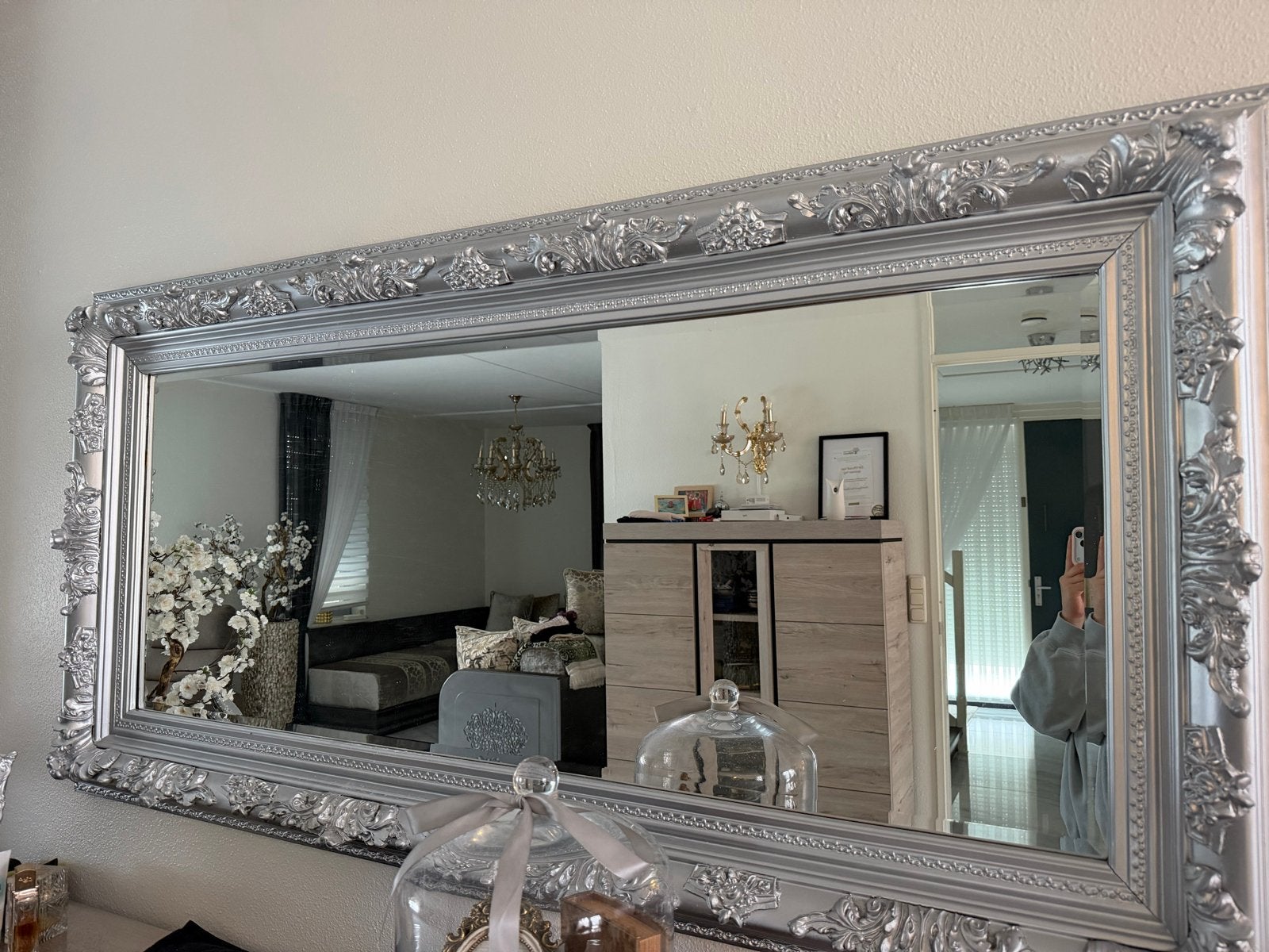 Grote Barok Spiegel Zilver - Klassiek en Elegant, 125 cm of meer, Ophalen of Verzenden, Zo goed als nieuw, Minder dan 100 cm