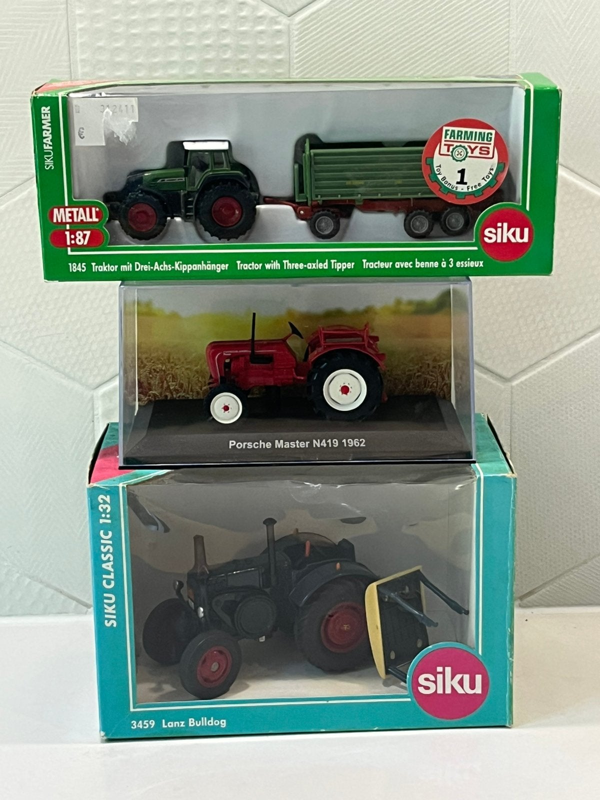 3 modelauto’s tractoren – Siku Porsche verschillende schalen, Verzenden, Zo goed als nieuw, Tractor of Landbouw