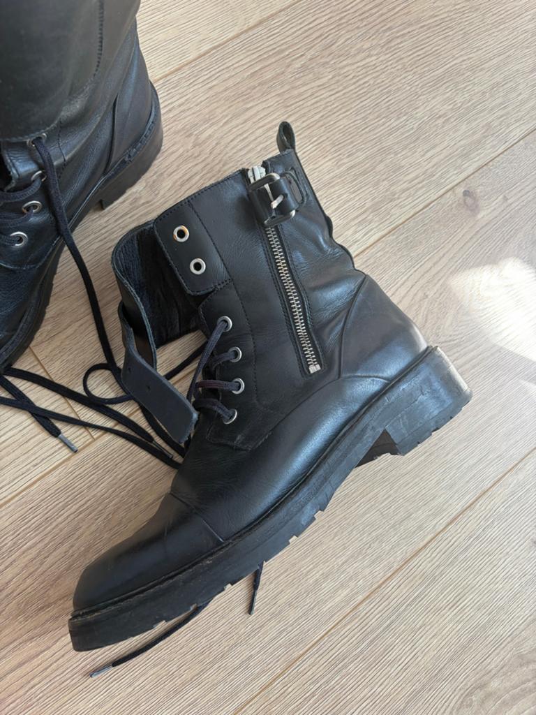 AllSaints leren biker boots maat 39, Ophalen of Verzenden, Gedragen, Zwart, Lage of Enkellaarzen