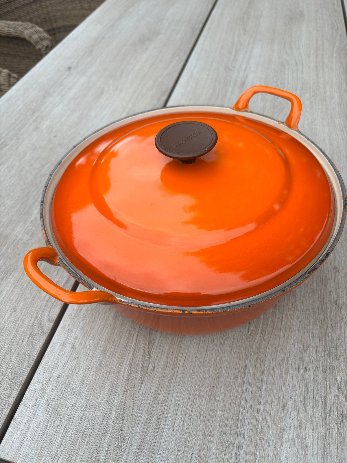 Cousances Gietijzeren Braadpan Oranje mt 28 - Made in France, Huis en Inrichting, Keuken | Potten en Pannen, Ophalen, Gebruikt