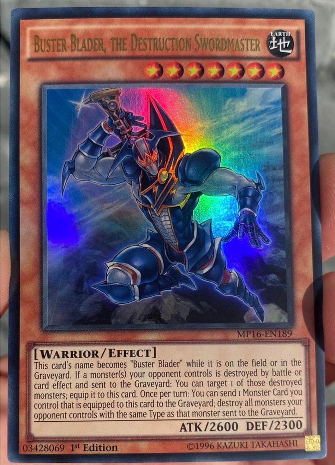 Yu-Gi-Oh! Buster Blader, the Destruction Swordmaster MP16 !, Ophalen of Verzenden, Zo goed als nieuw, Losse kaart, Foil