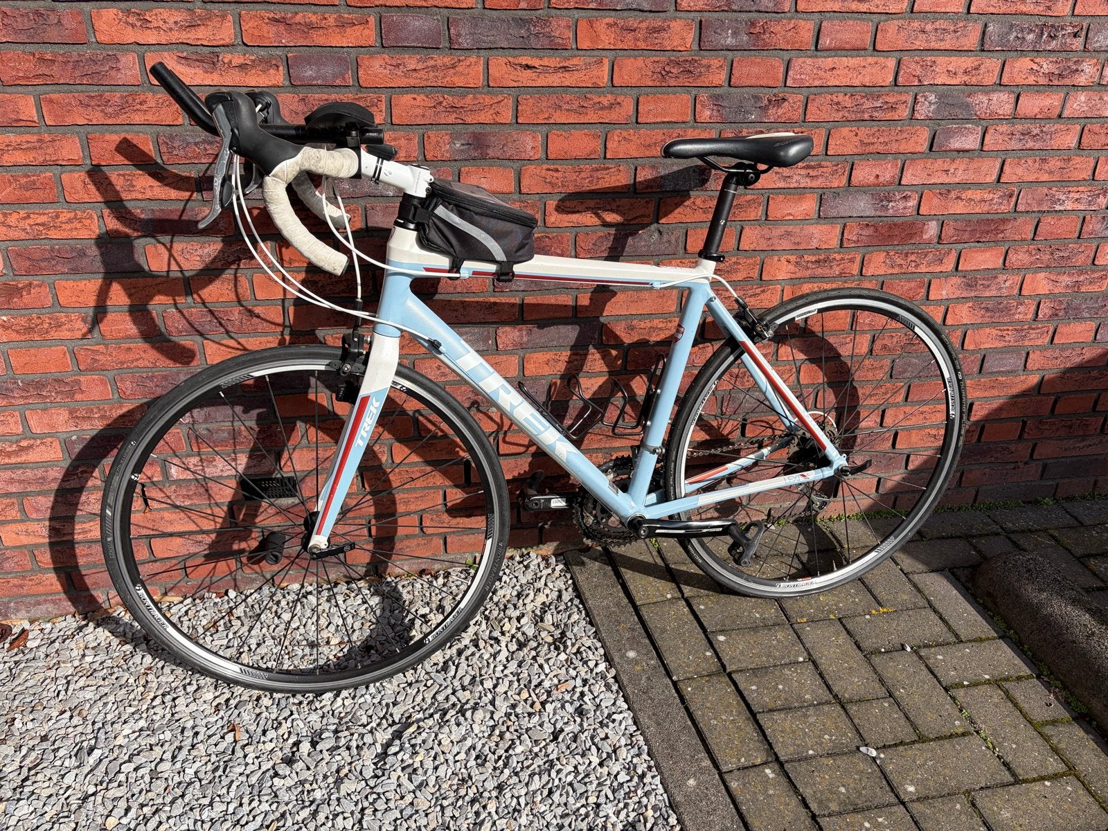 Trek racefiets, lichtblauw, met opzetstuur, Fietsen en Brommers, 28 inch, Gebruikt, Velgrem, Aluminium