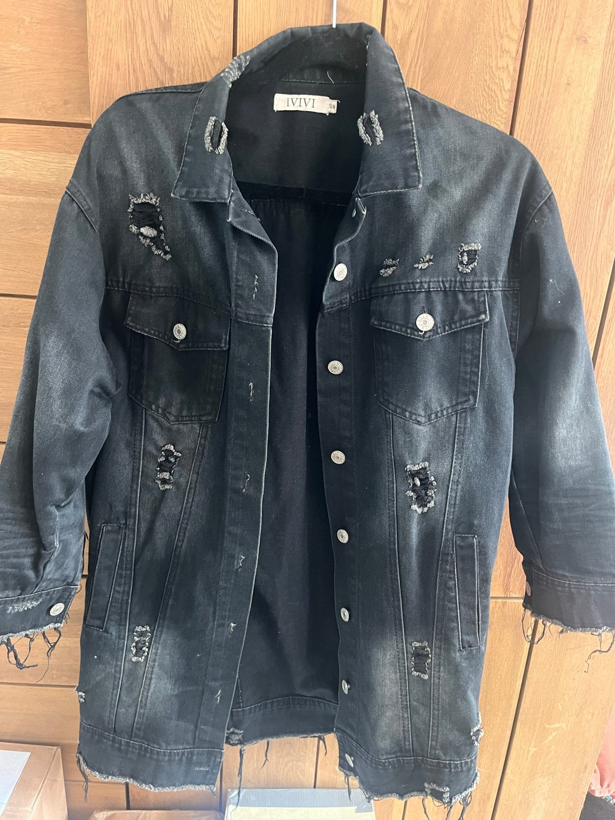 Zwart denim jack: spijkerjas oversized - IVIVI S/M, Ophalen of Verzenden, Zo goed als nieuw, Maat 38/40 (M), Zwart