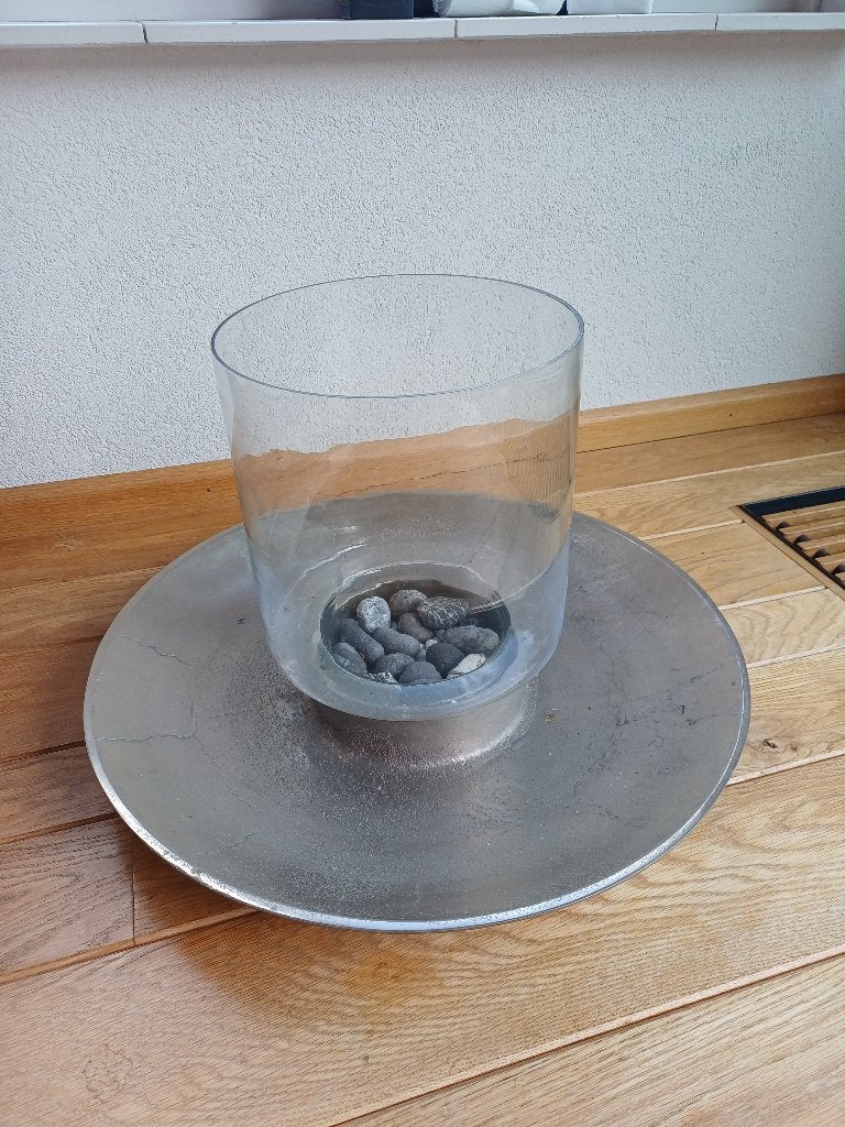 Siervaas met glas en stalen schaal, Ophalen, Zo goed als nieuw, Glas, 50 cm