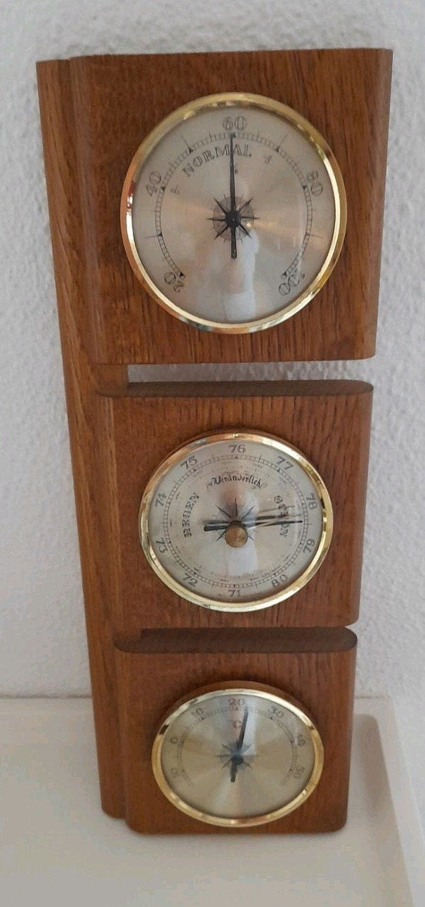 Vintage Barometer/weerstation van teakhout., Ophalen of Verzenden