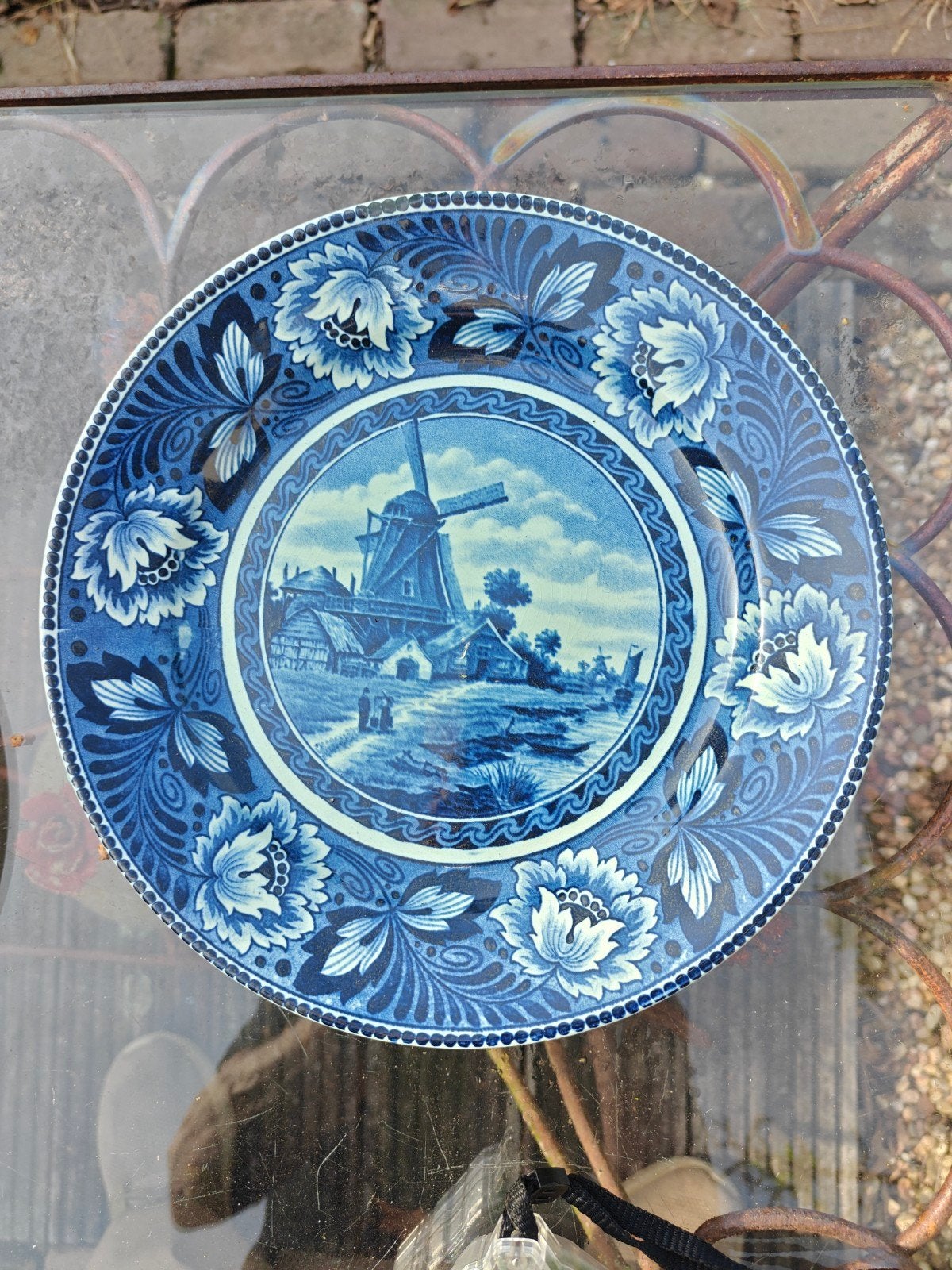Delftsblauw bord met molen en zeilschepen - 23,5 cm, Ophalen of Verzenden