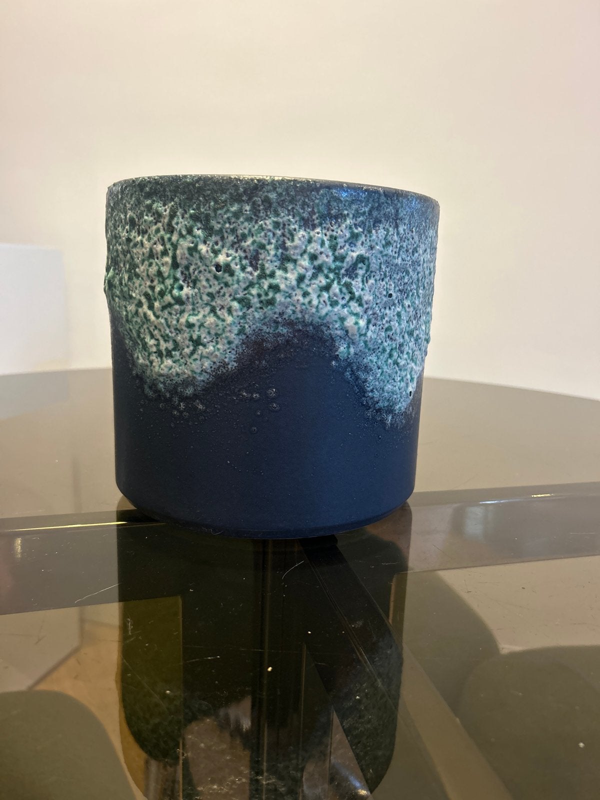 Vintage Fat lava Keramische Pot met Groen-Blauwe Glazuur, Ophalen