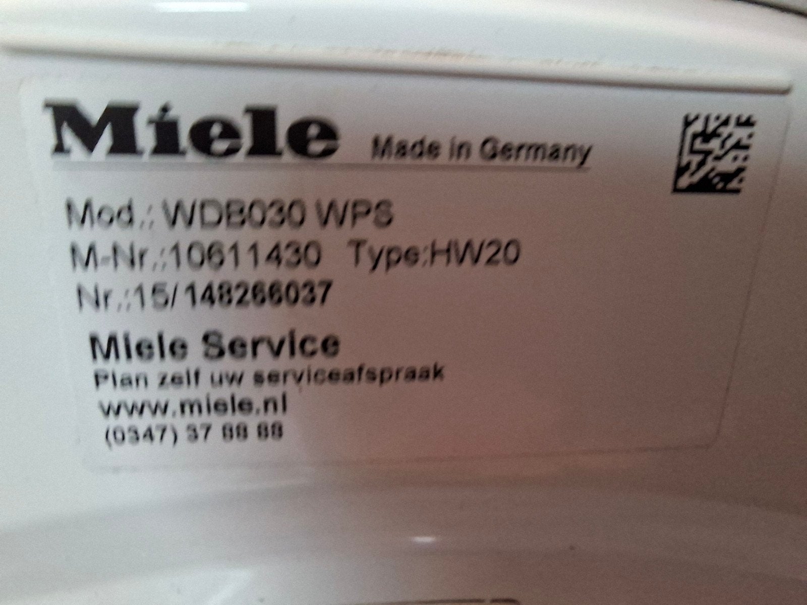 Miele wasmachine, Ophalen, Zo goed als nieuw, Voorlader, 85 tot 90 cm