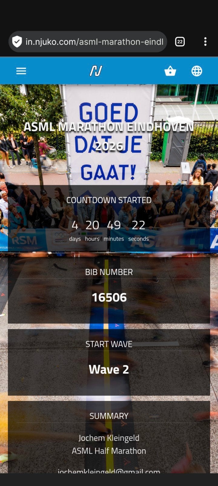 Ticket Halve Marathon Eindhoven (inc medium locker), Overige merken, Overige typen, Nieuw, Ophalen of Verzenden