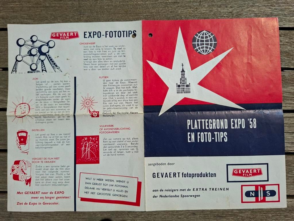 Reclame Gevaert film foto NS expo1958 Brussel Atomium, Verzamelen, Verzenden, Gebruikt, Reclamebord