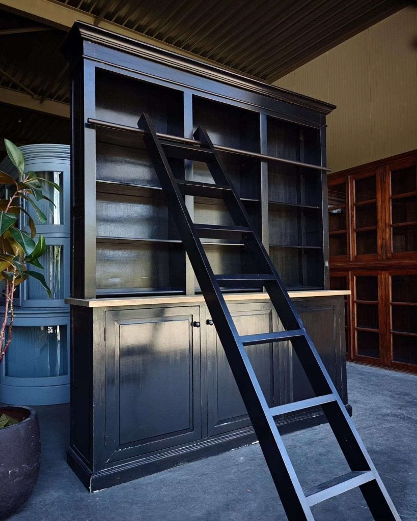 Stoere zwarte bibliotheekkast | Boekenkast met ladder #4184, Huis en Inrichting, Niet ingevuld, 200 cm of meer, Niet ingevuld