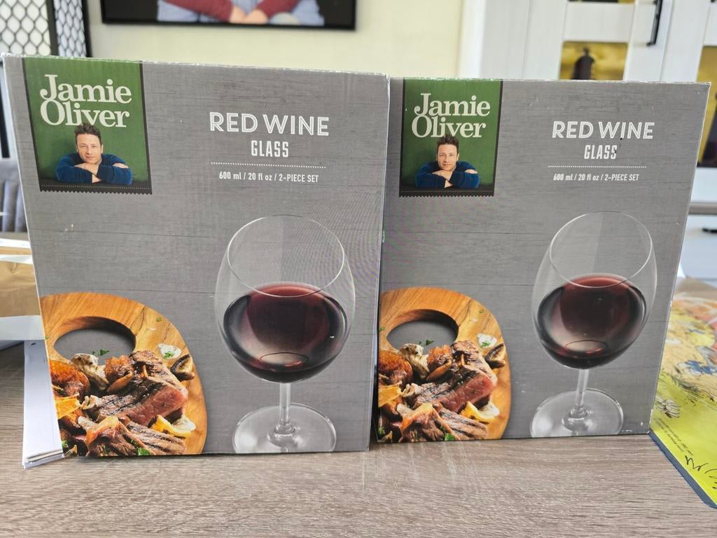Jamie Oliver Rode Wijnglazen - (2x 2 stuks), Nieuw, Ophalen of Verzenden, Overige merken, Glas