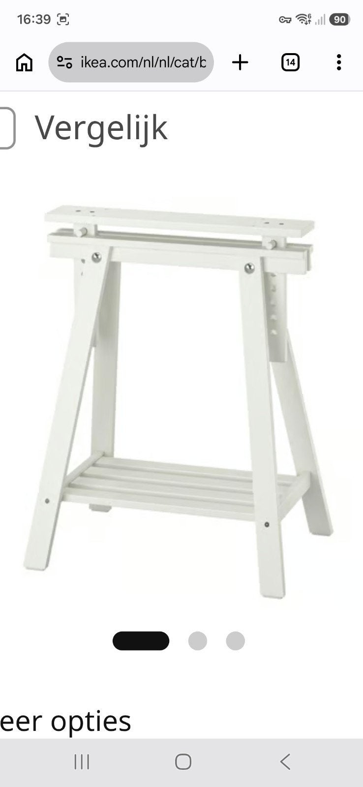 IKEA MITTBACK schraag, wit massief hout, 58x70/93 cm, Ophalen of Verzenden