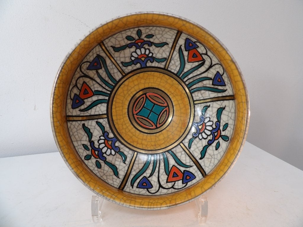Craquelé aardewerk schaal Longwy stijl Belgisch/Frans