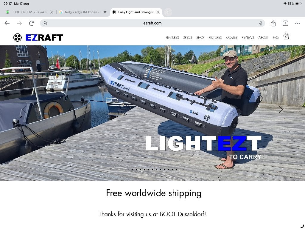 Rubberen bijboot (tender) EZRaft Q270, Watersport en Boten, Rubberboten, Airdeck, Zo goed als nieuw, Peddels, Ophalen