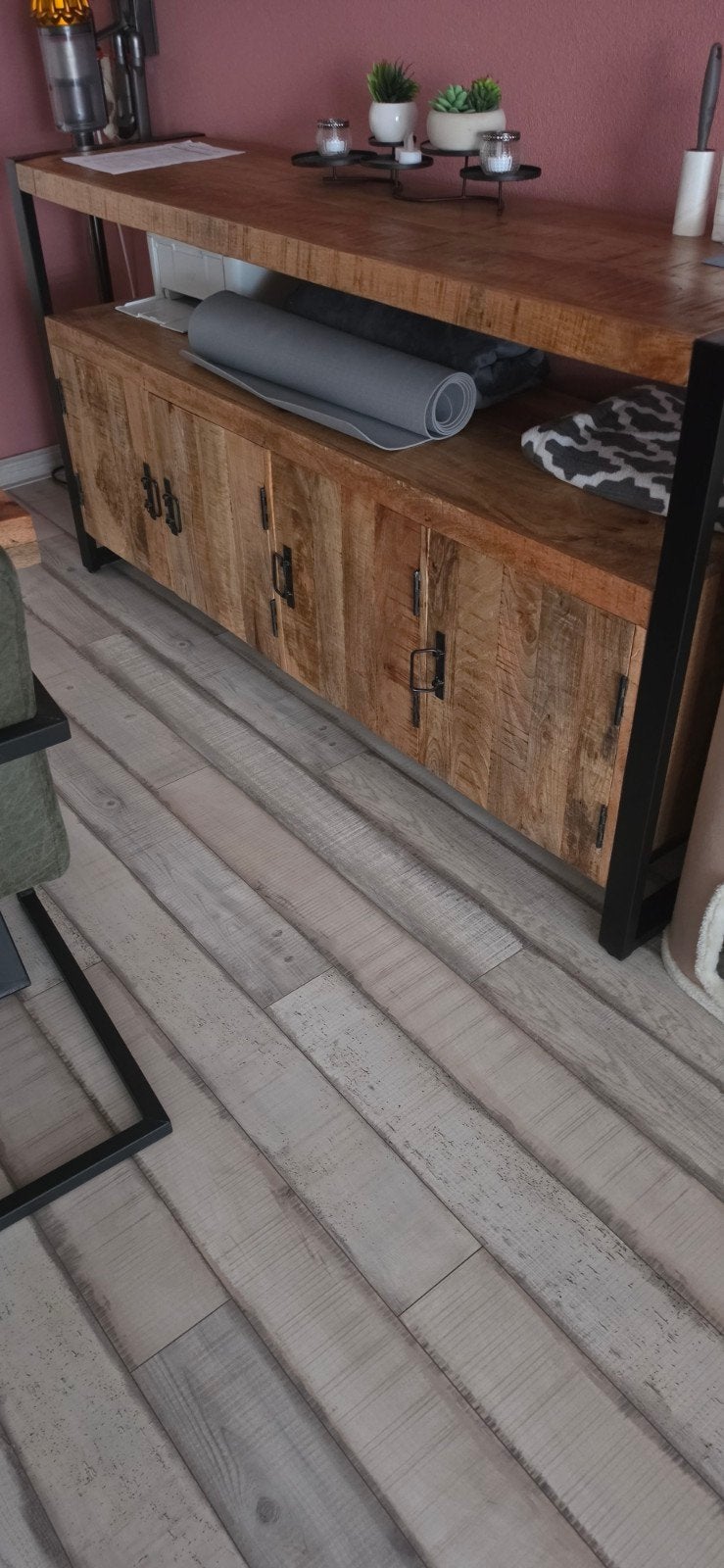 Industriële TV-kast/Dressoir van mangohout en metaal, Overige houtsoorten, Met deur(en), 150 tot 200 cm, Ophalen of Verzenden