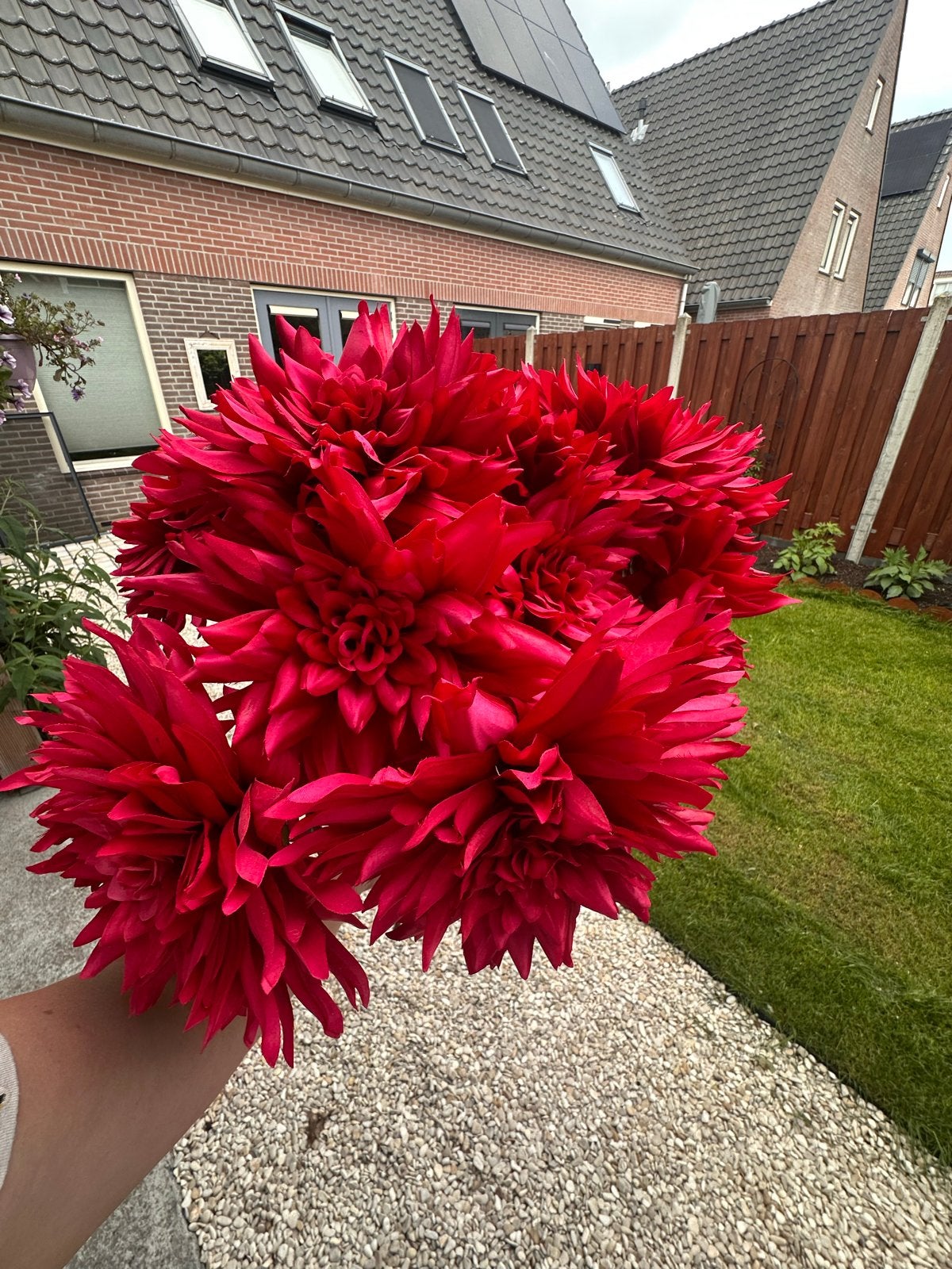 Silk-ka Zijdebloemen - Rode Dahlia's, Binnen, Ophalen of Verzenden, Onderhoudsvrij, Rood