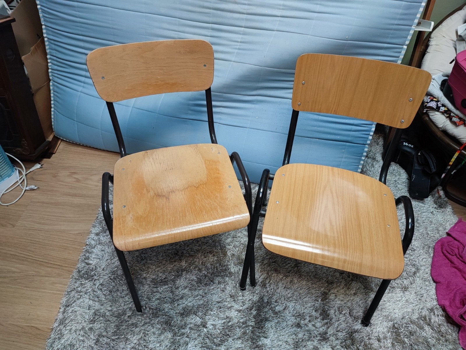 Set van 2 Vintage Schoolstoelen met Houten Zitting en Rug, Ophalen, Gebruikt, Twee, Overige kleuren