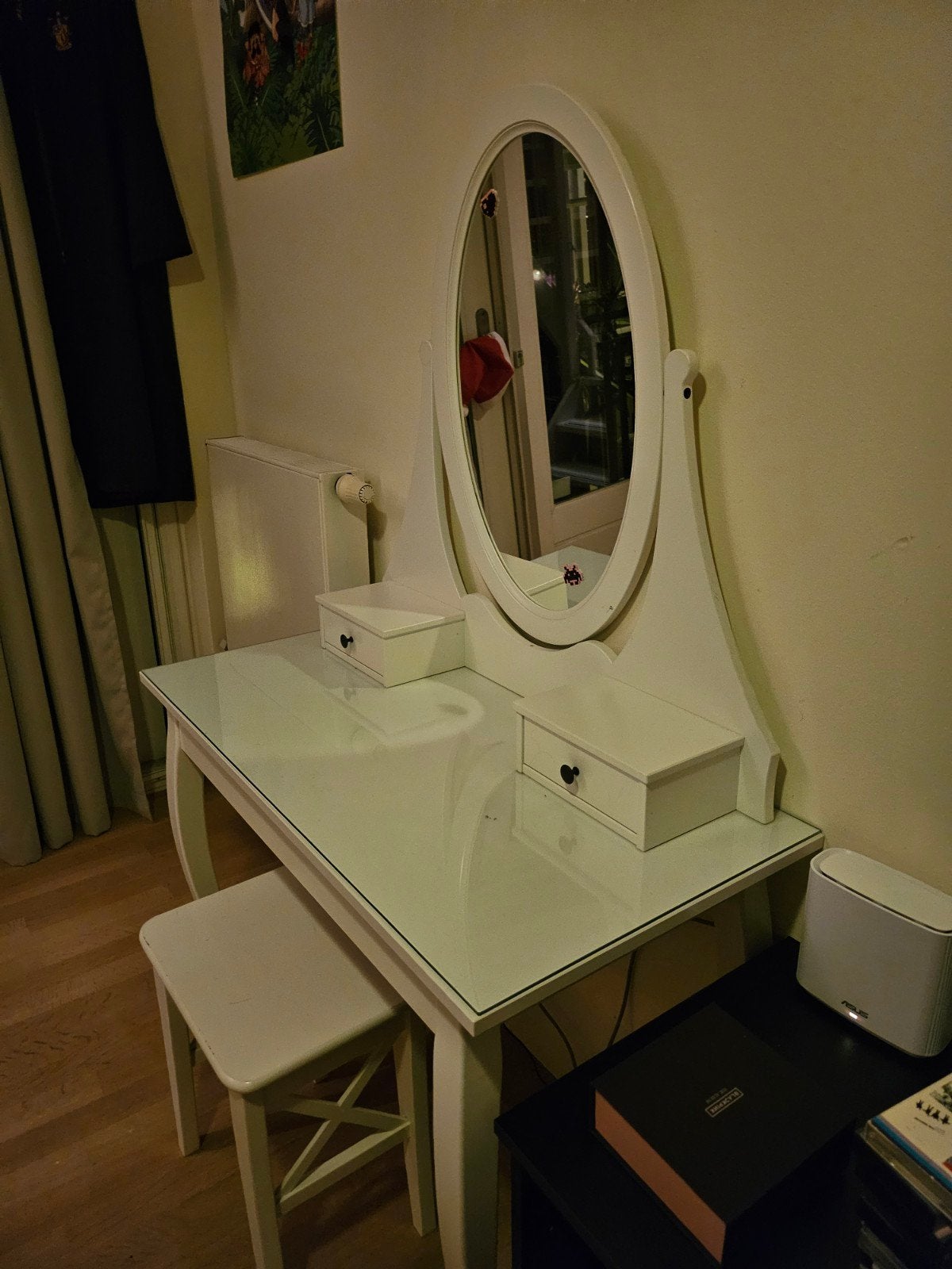 Witte kaptafel met spiegel en krukje, Gebruikt, 100 tot 150 cm, Klassiek, Romantisch, Hout