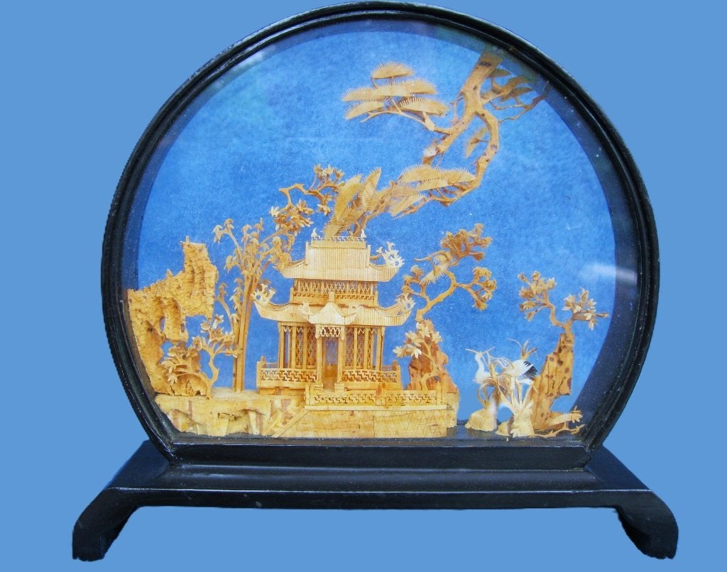 Mooi Chinees handgesneden kurk  - Hout, kurk glas, Ophalen