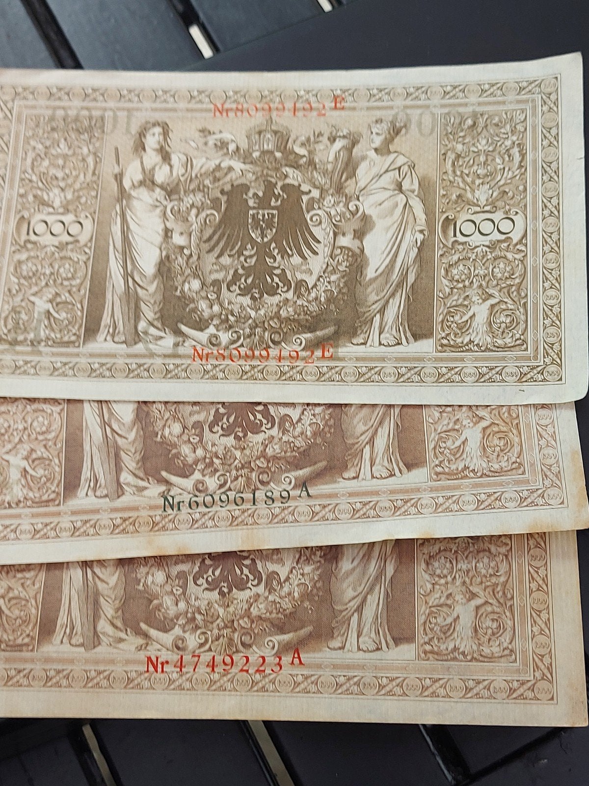 Duitse 1000 Reichsbanknote biljetten (3 stuks), Postzegels en Munten, Bankbiljetten | Europa | Niet-Eurobiljetten, Ophalen of Verzenden