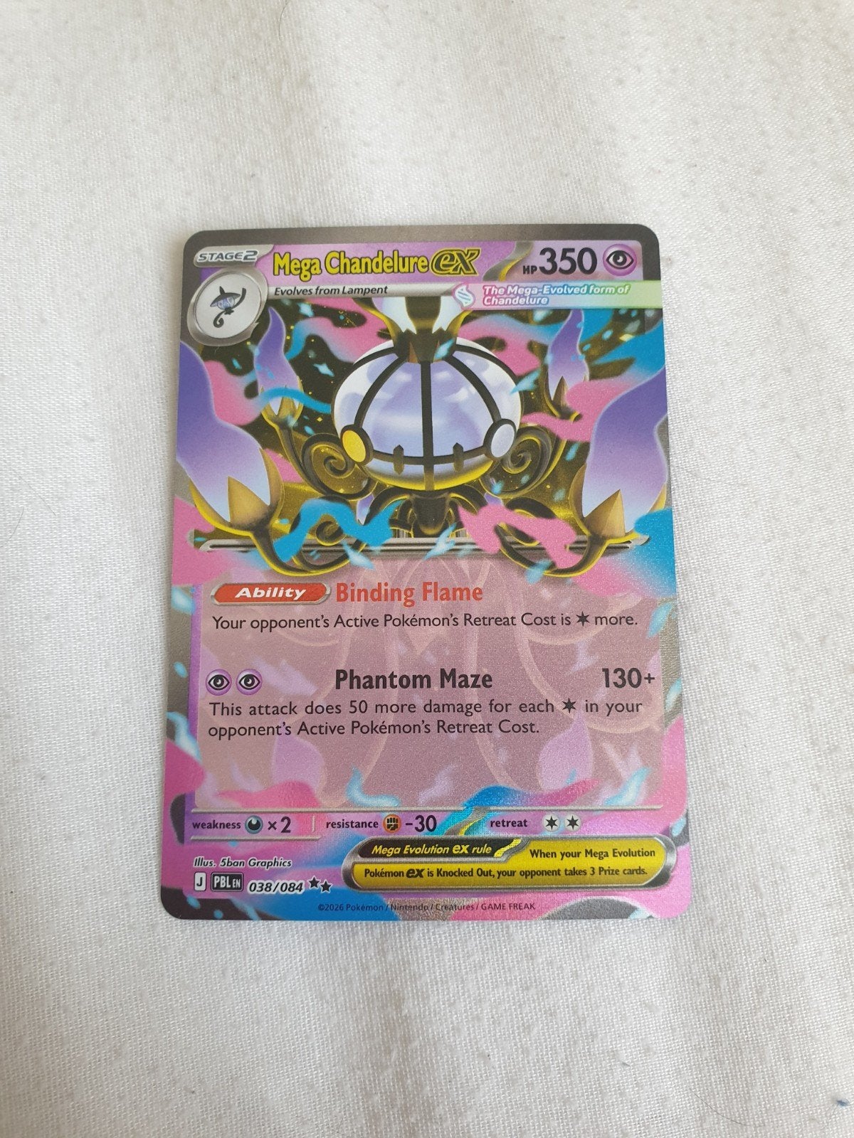 Pokémon Mega Chandelure ex 038/084, Ophalen of Verzenden, Zo goed als nieuw, Losse kaart, Foil