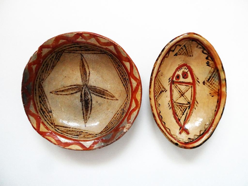 2 Antieke Berber schalen Berberschaal met vis en ster, Antiek en Kunst, Antiek | Keramiek en Aardewerk, Ophalen of Verzenden