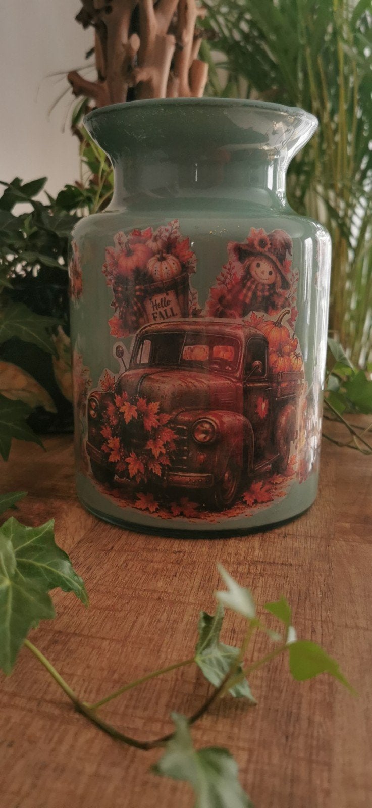 Herfst Vaas met Reverse Decoupage - Uniek Handgemaakt, Huis en Inrichting, Woonaccessoires | Vazen, Ophalen, Meerkleurig, Nieuw