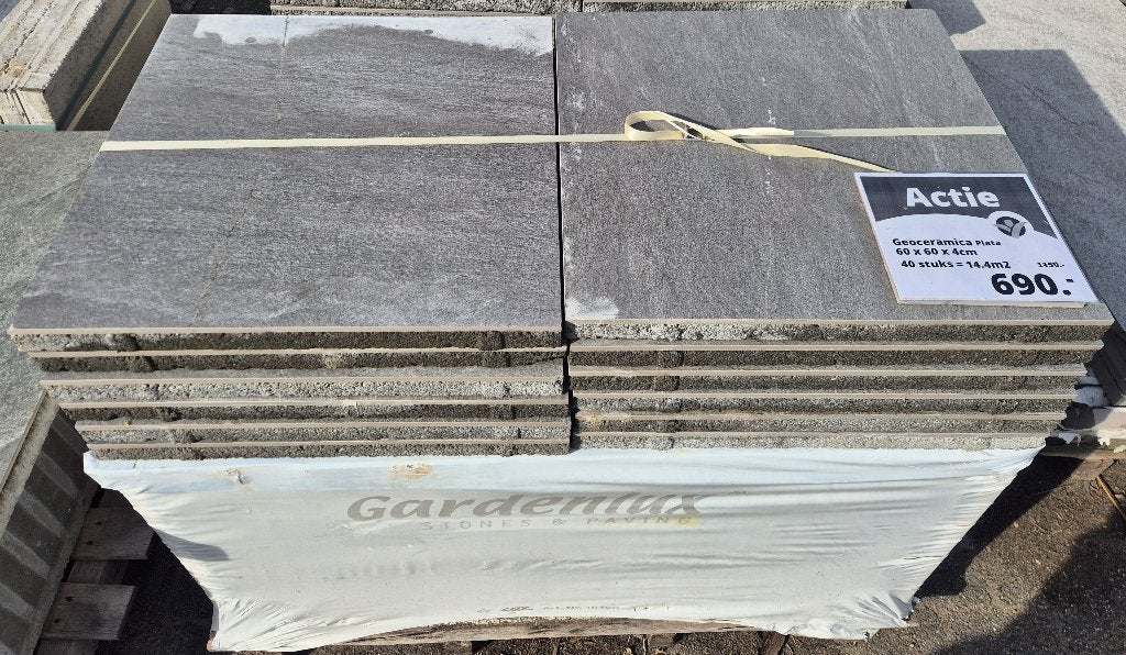Tuintegel GeoCeramica Plata 60x60x4cm 40st. 14.4m2, Keramiek, Nieuw, Ophalen of Verzenden, 10 m² of meer