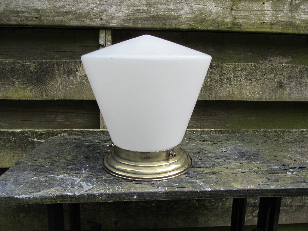 2 PRACHTIGE GROTE ART DECO PLAFONNIERES, Huis en Inrichting, Lampen | Plafondlampen, Ophalen, Gebruikt, E27 (groot), Wit