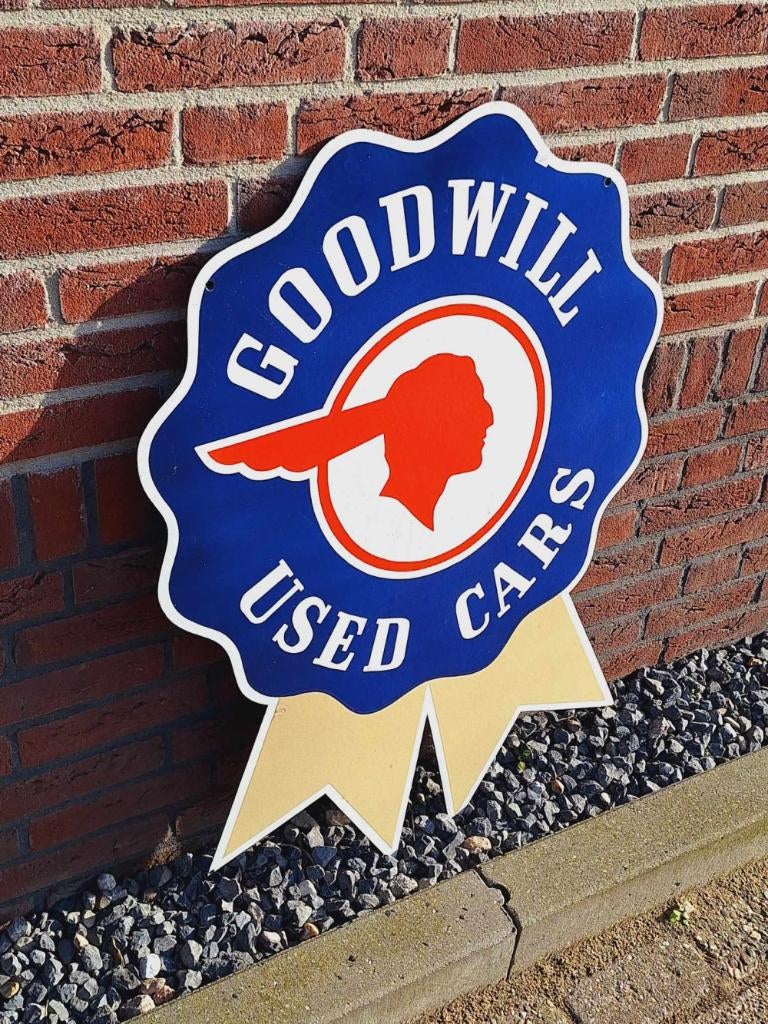 Tof en groot decoratief emaille bord Goodwill Used Cars., Reclamebord, Gebruikt, ., Ophalen of Verzenden