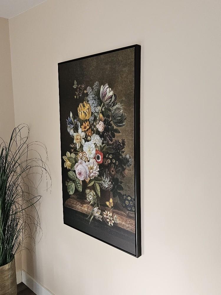 Groen gebloemd Schilderij en zwarte rand. 117cm bij 69cm., Huis en Inrichting, Woonaccessoires | Schilderijen, Tekeningen en Foto's