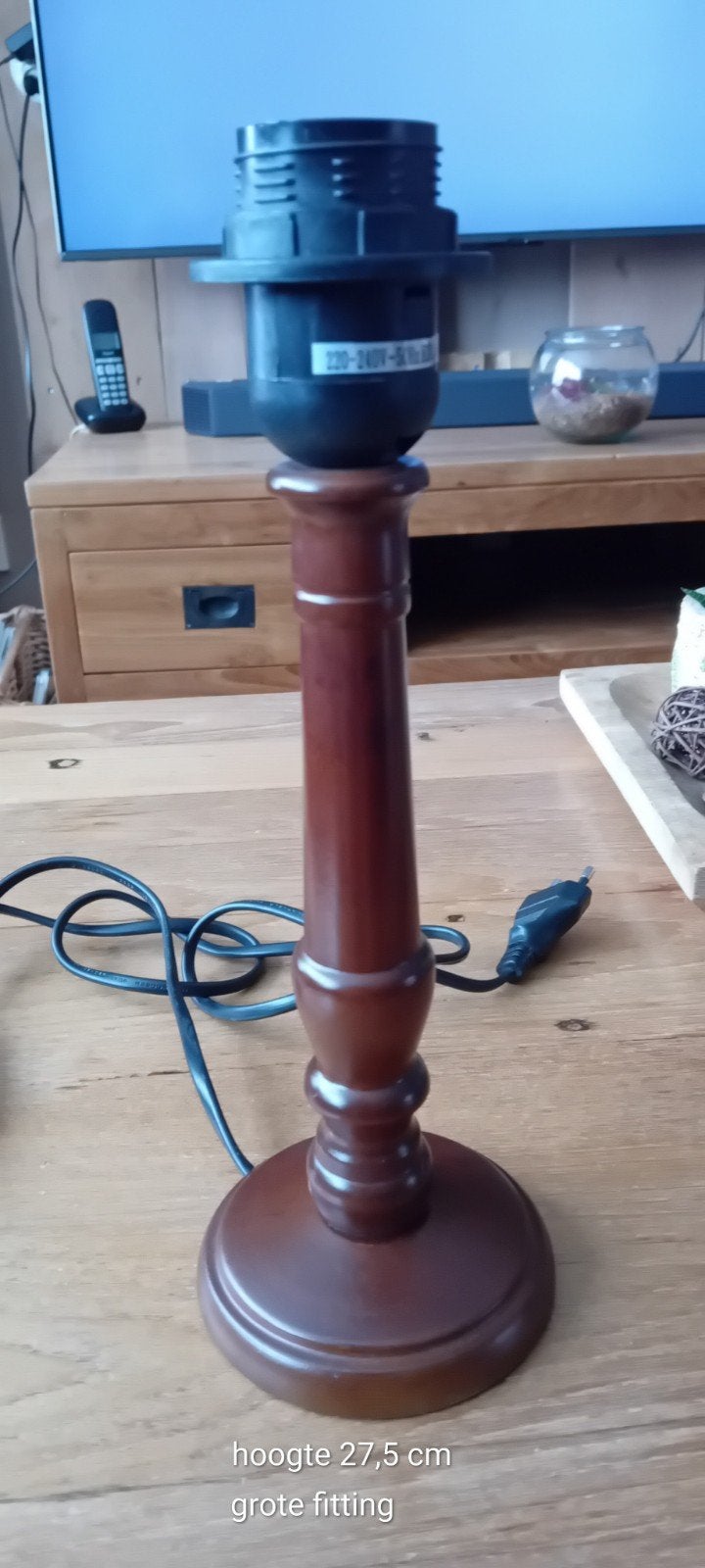 Houten tafellamp/ lampenvoet  Bruin, Gebruikt, Overige merken, E27 (groot), Ophalen of Verzenden