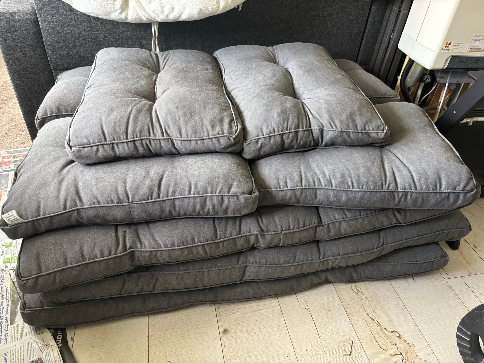 Loungeset kussens grijs - 3 zitkussens, 6 rugkussens, Huis en Inrichting, Woonaccessoires | Kussens, Ophalen, Gebruikt, Grijs