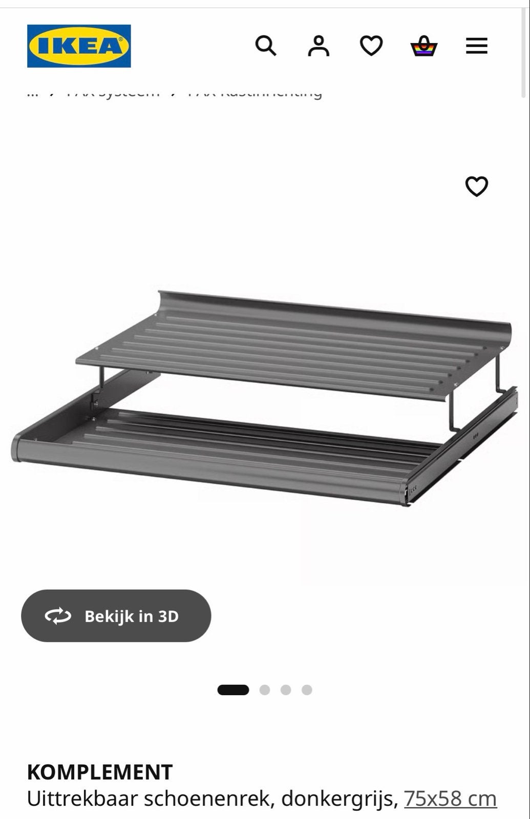 IKEA KOMPLEMENT Uittrekbaar schoenenrek 75x58 cm, Huis en Inrichting, Ophalen, Gebruikt