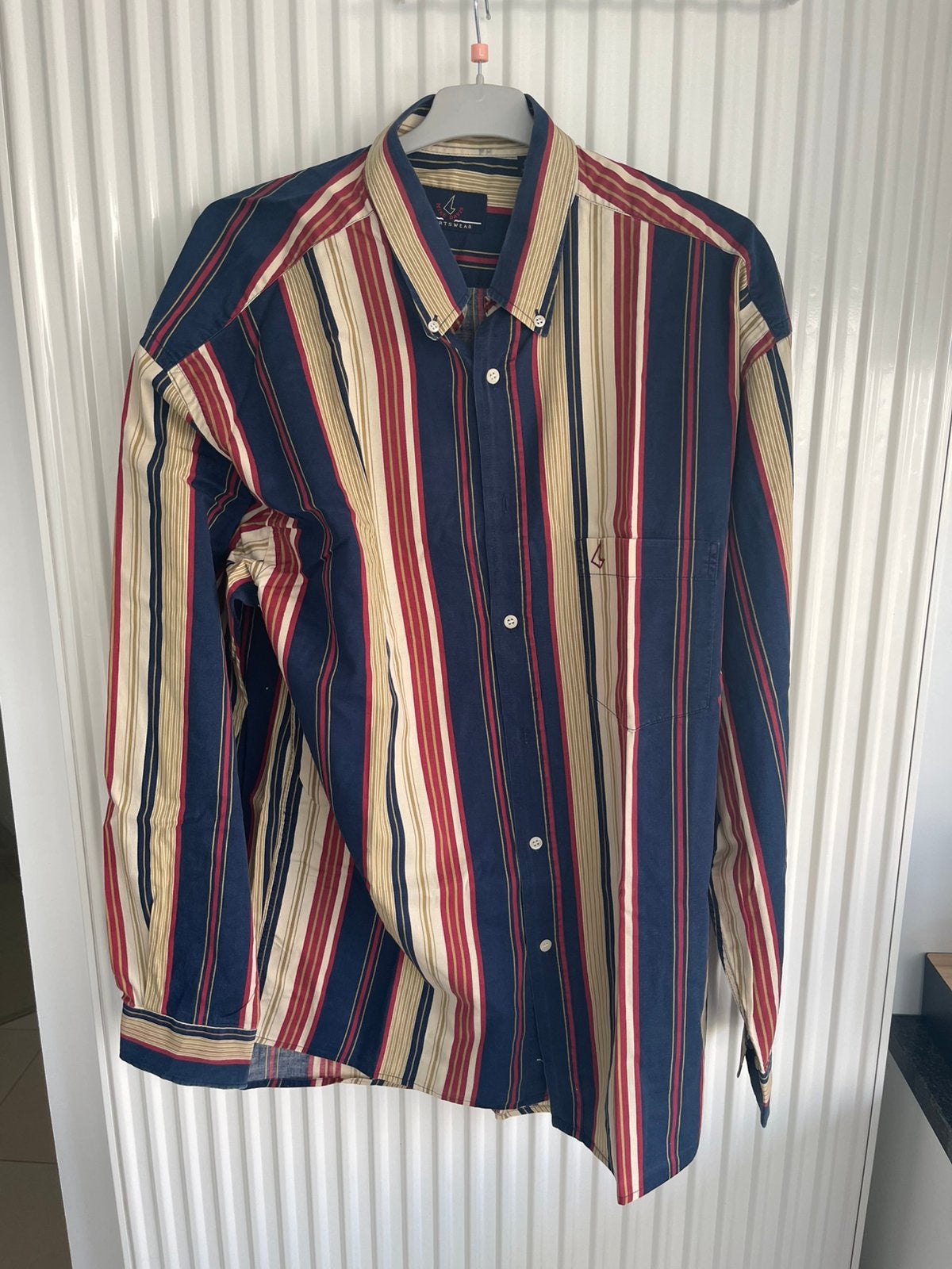 Vintage Gestreept Casual Heren Overhemd – Maat XL (44), Ophalen of Verzenden, Gedragen, Rood, Halswijdte 43/44 (XL)