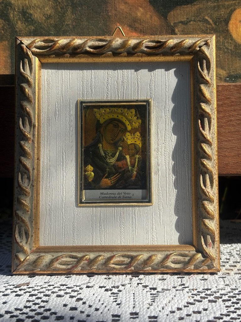 Vintage klein schilderijtje Madonna del Voto Maria met kind, Ophalen of Verzenden, Beeld(je)