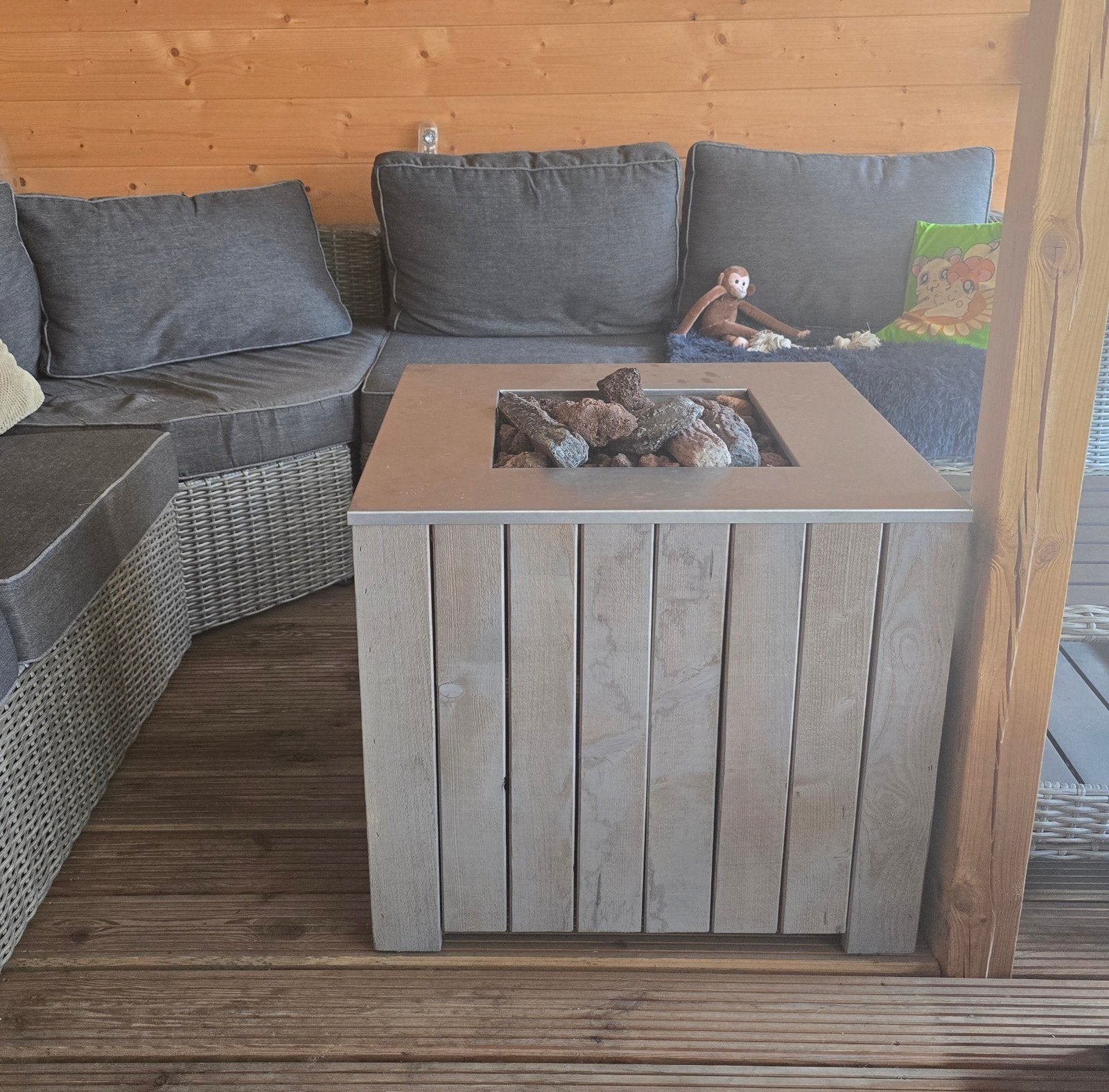 Houten vuurtafel met gasbrander, Cosi Cube 70, Ophalen, Gebruikt